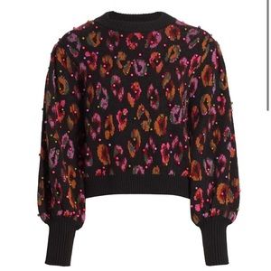 Farm Rio Beaded Leopard Pattern Sweater
